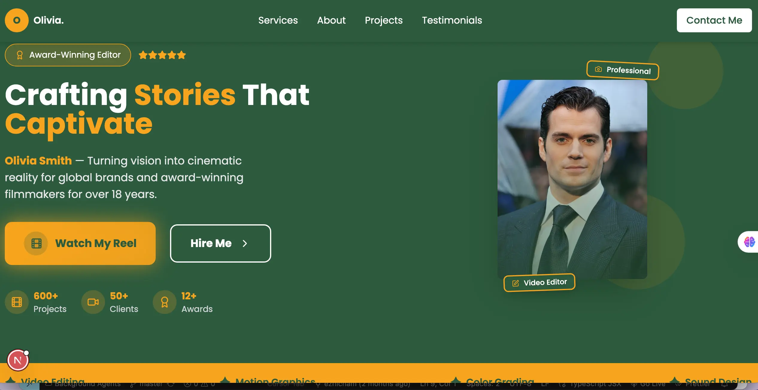 💚 Dark Green Portfolio with Style ✨🟡 - View 1